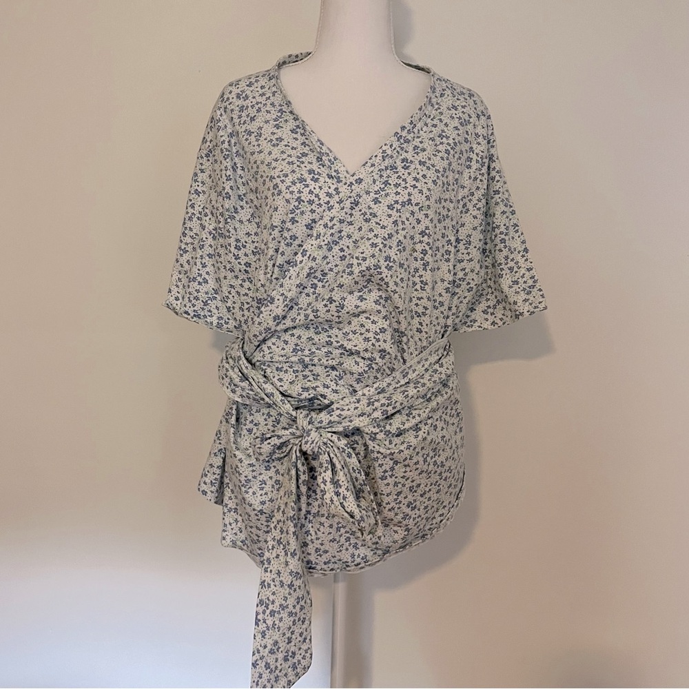 ASOS Design Curve Floral Peasant Kimono Style Wrap Shirt
